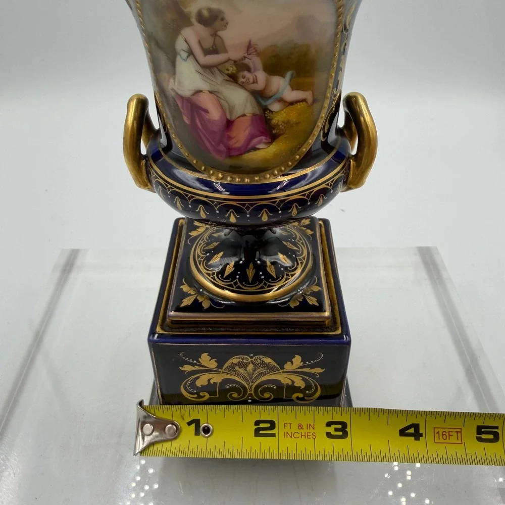 Antique Royal Vienna Cobalt Covered Urn Signed C Heer Austria Hand Painted Amor